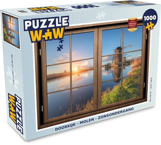 MuchoWow Puzzel Doorkijk - Molen - Zonsondergang - Legpuzzel - Puzzel 1000 stukjes volwassenen - Sinterklaas cadeautjes - Sinterklaas voor grote kinderen