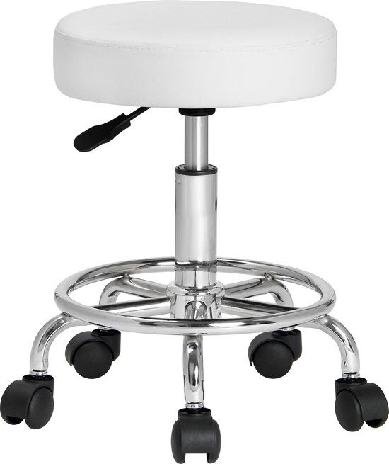 Casaria Rolkruk - Hoogte Verstelbaar - 360°C Draaibaar - 51-65cm Zithoogte - Wit