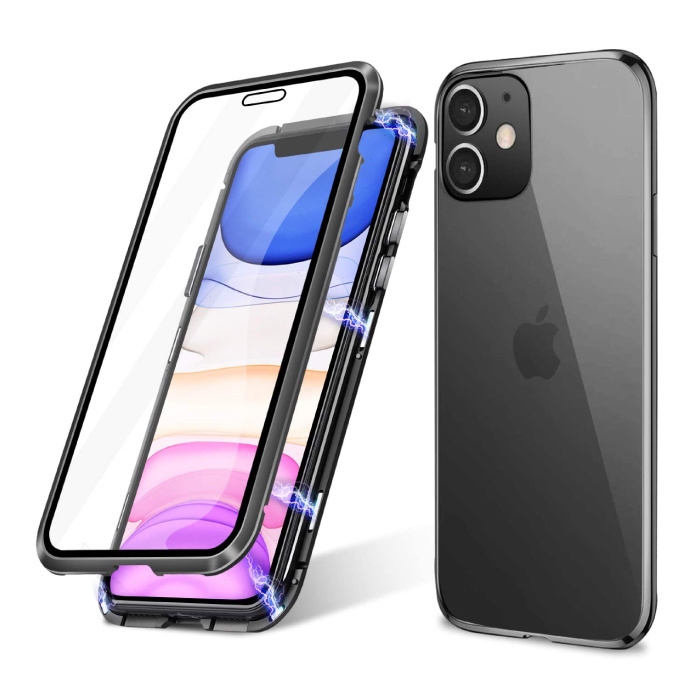 Stuff Certified iPhone 12 Pro Magnetisch 360° Hoesje met Tempered Glass - Full Body Cover Hoesje + Screenprotector Zwart