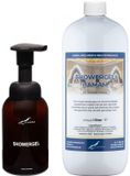 Claudius Cosmetics B.V. Zeepdispenser 300 ml amber bruin hervulbaar + 1 liter Showergel Hamam navulling