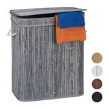 Merkloos Relaxdays Bamboe wasmand met deksel - 2 vakken - 95 L - grijs