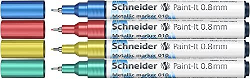 Schneider Paint-It metallic marker 010 (lijndikte 0,8 mm) set van 4 (blauw, groen, rood, geel)