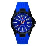 Swiss Alpine Military Combat Air SAM7058.1875 Herenhorloge Blauw Siliconen Band Staal Zwart Kast Mineraalglas 10 ATM