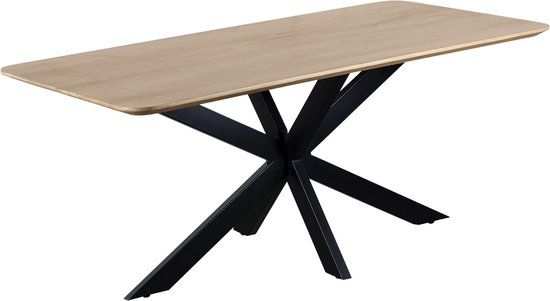 QUVIO Eettafel Sofia - Rechthoekig - Stalen kruispoot - FSC®-gecertificeerd mangohout - 180x90 cm - Naturel