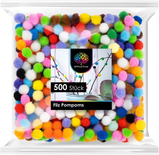 OfficeTree 500 Pompons Filz-Kugeln Bommel - Mehrfarbig - Riesen-Bastel-Spaß für Kinder und Erwachsen