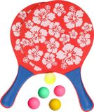 Summertime Beachball set - Hout - Rood - Strand Sport Speelset - met 5x Balletjes