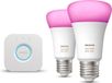 Philips Hue Starterspakket - E27 - met 2 Standaard Lampen - Wit en Gekleurd Licht - Incl. 1 Hue Bridge - Hue White and Color Ambiance