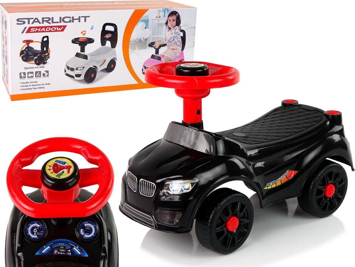 Lean Toys Starlight shadow BMW look loopauto met claxon vanaf 1 jaar 46 x 22 x 33 cm zwart