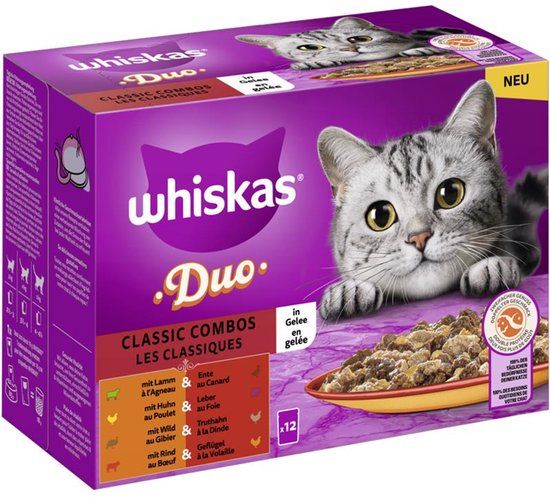 Whiskas portiezakjes Duo Multipack Classic Combos in gelei - pak van 4 á 12x85g