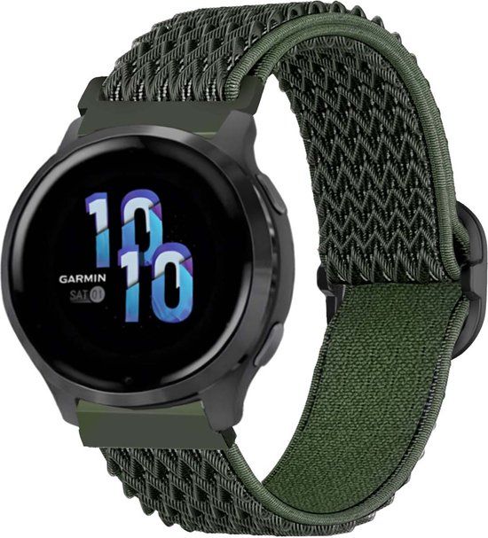 iMoshion Elastisch nylon 22 mm bandje - Donkergroen - Geschikt voor Garmin Venu 2 / Fenix 7 Pro / 7 / 7s / 6 Pro / 6 / Vivoactive 4 / Polar Grit X Pro / X / Vantage M2 / V2 - Smartwatch bandje