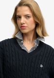 Superdry - Oversized V-hals Kabeltrui - Dames - Katoen - Maat 8 - Eclipse Navy