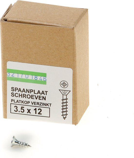 Hoenderdaal Fasteners Hoenderdaal Spaanplaatschroef verzinkt platverzonken kop PZ2 voldraad 3.5X12 (per 200 stuks)