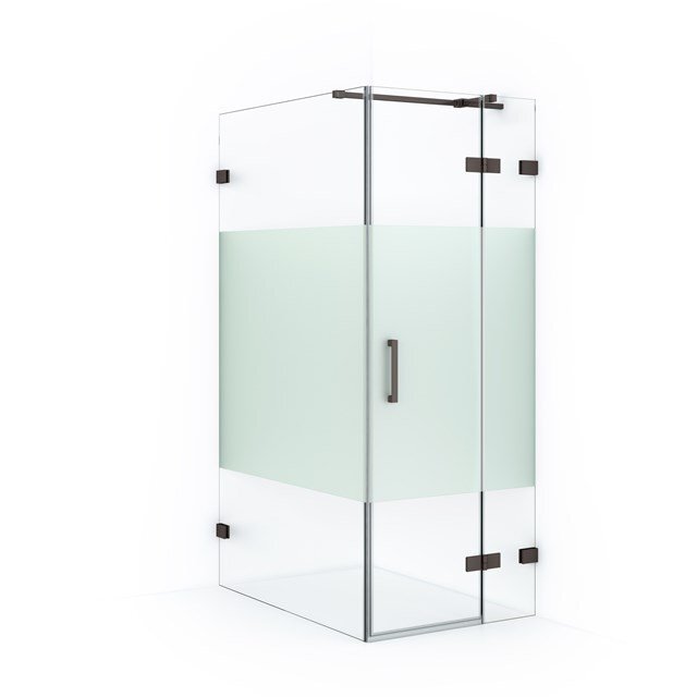 Maxaro Douchecabine Diamond 110x80cm 8mm Helder Veiligheidsglas met Matte Strook Zwart Metaal