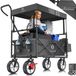 Kesser Chariot de plage pliable avec toit - Anthracite - Capacité de charge de 100 kg - Chariot de transport avec pneus anti-crevaison et frein