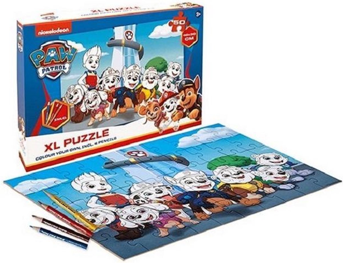 Spin Master Paw Patrol XL Puzzel - Kleur je eigen puzzel - inclusief 4 potloden - 40x30cm 50 st. 19x27cm