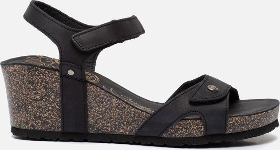 Panama Jack JULIA BASICS B1 - Zwarte leren sleehak sandalen voor dames - Maat 38