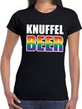 Bellatio Decorations Shoppartners Bv Knuffel beer gay pride t-shirt zwart met regenboog tekst voor dames - Gay pride/LGBT kleding M