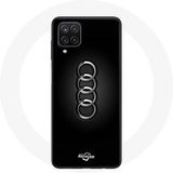 Maniacase Hoesje voor Samsung Galaxy A42 5G Audi Logo hub cover zwarte achtergrond