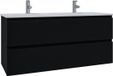 Saniclass Chaci Badkamermeubelset - 120x45x55cm - keramische wastafel glans wit - 2 wasbakken - 2 kraangaten - 2 lades - mat zwart