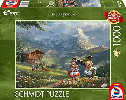 Schmidt Spiele 59938 Thomas Kinkade, Disney, Mickey & Minnie in de Alpen, puzzel van 1.000 stukjes, kleurrijk