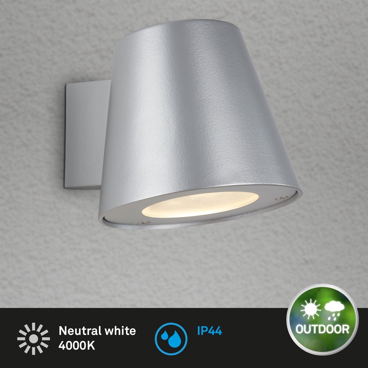 Briloner Leuchten LED buitenlamp Brilo NEAPEL - 3645-014 - incl. GU10 - 4000K neutraal wit - 460 lm - zilver - IP44 - 25000 uren - 9,5 x 11 x 14 cm