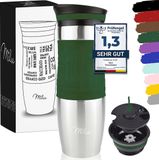Milu Thermosbeker Koffie To Go - 370 & 450 ml - 100% Lekvrij - Thermobeker, Koffiebeker To Go, Drinkbeker van Roestvrij Staal - Autobeker Dubbelwandige Isolatie - Thermos Beker Auto- Travel mug - Thermo Beker (450 ml Olijfgroen)