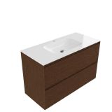 Saniclass Holz Pure Badkamermeubelset - 100x45x61.5cm - Flow solid surface wastafel wit - 1 wasbak - 1 kraangat - 2 lades - mat walnut pure (hout) SW1420789/SW1174115