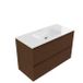 Saniclass Holz Pure Badkamermeubelset - 100x45x61.5cm - Flow solid surface wastafel wit - 1 wasbak - 1 kraangat - 2 lades - mat walnut pure (hout) SW1420789/SW1174115
