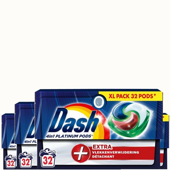 Dash 4in1 PODS - +Extra Vlekkenverwijderaar - Voordeelverpakking 4 x 32 Wasbeurten