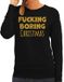 Bellatio Decorations Foute Kersttrui/Sweater Dames - Boring Christmas - Zwart - Glitter Goud L