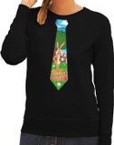 Bellatio Decorations Shoppartners Bv Zwarte Paas sweater met paashaas stropdas - Pasen trui voor dames - Pasen kleding XL
