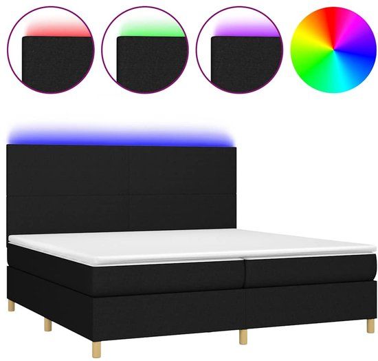 vidaXL Boxspring met matras en LED, stof, zwart, 200x200 cm