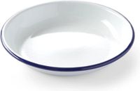 HENDI Diep bord – geëmailleerd staal – wit met blauwe rand – Ø180 mm – stapelbaar – oven- en vaatwasmachinebestendig