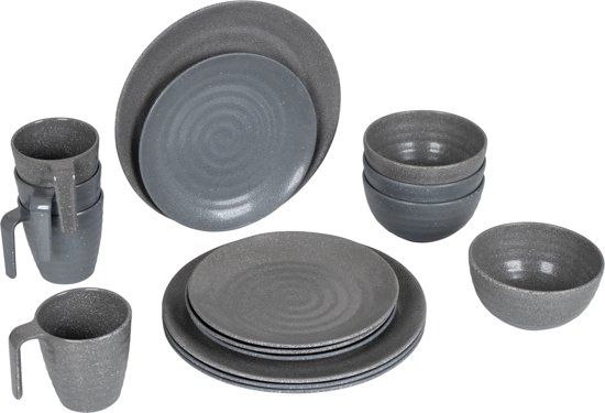 Bo-Camp Servies - 100% Melamine - 16-delig - Stone - Grijs