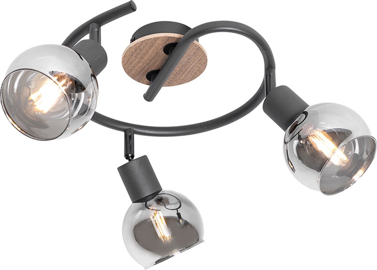 QAZQA Vidro - Plafondspot - 3 lichts - Ø 51 cm - Grijs - Hout