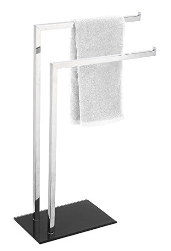 King Home P1407429/A Piantana handdoekhouder 2 armen van glas, zwart, 45 x 20 x 69H