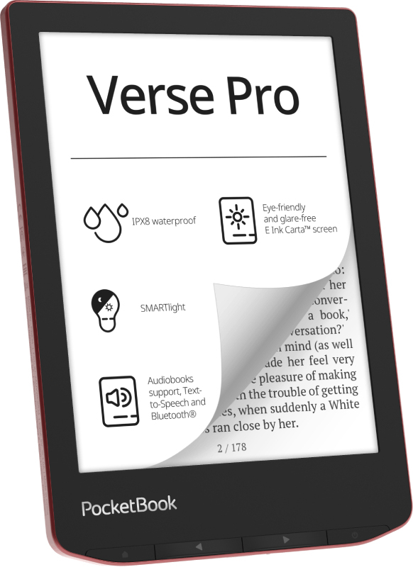 PocketBook Verse Pro eReader - 6" Touchscreen - 16GB - Black/Red
