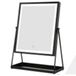 DRW Verstelbare badkamerspiegel met variabele LED-verlichting, metaal, zwart, 28,5 x 38 cm