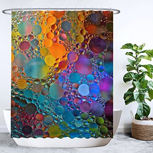 Ulticool Douchegordijn – bubbels water kunstkleuren - 180 x 200 cm - wasbaar - anti-schimmel - met 12 ringen - paars geel blauw
