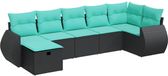 vidaXL 7-delige Loungeset met kussens, poly rattan, zwart