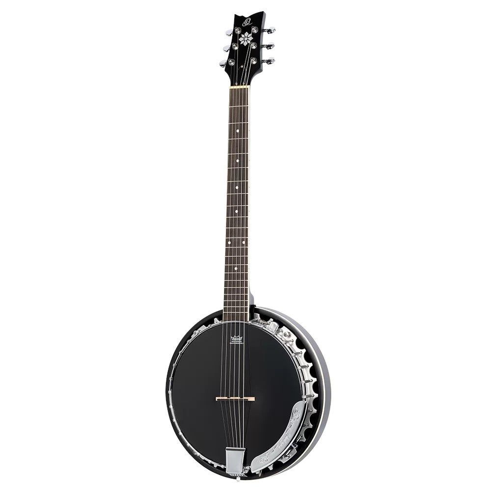 Ortega OBJE356-SBK-L Raven Series Satin Black Left-Handed 6-String Banjo with Gig Bag