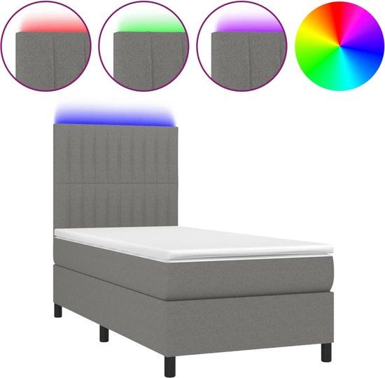 vidaXL Boxspring met matras en LED, stof, donkergrijs, 100x200 cm
