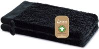 Lavea® 2 Gant de toilette 16 x 22 cm en 100% coton biologique éponge, doux et absorbant, pour la maison, l'hôtel et le spa – avec boucle de suspension – Noir