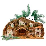 Avilia Napolitaanse kerststal met molen, fontein en ledlampen, 42 x 96 x 58 cm, handgemaakt en van robuuste materialen, ideaal voor de decoratie van huis tijdens het kerstfeest