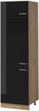 Vicco Hoge kast R-Line, Zwart hoogglans/Goudkleurig Eiken, 60 cm