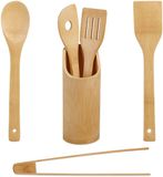 Merkloos Relaxdays 6-delige keukengerei set - Bamboe - Natuurlijk design