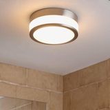 Lindby - Plafondlamp badkamer - 2lichts - Glas, metaal - H: 9 cm - E27 - opaalwit, mat nikkel