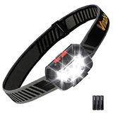 Vinabo Hoofdlamp, zeer krachtig, 6 modi, 500 lm, 30 graden verstelbare led-zaklamp, voor lezen, fietsen, hardlopen, 3 AAA-batterijen meegeleverd