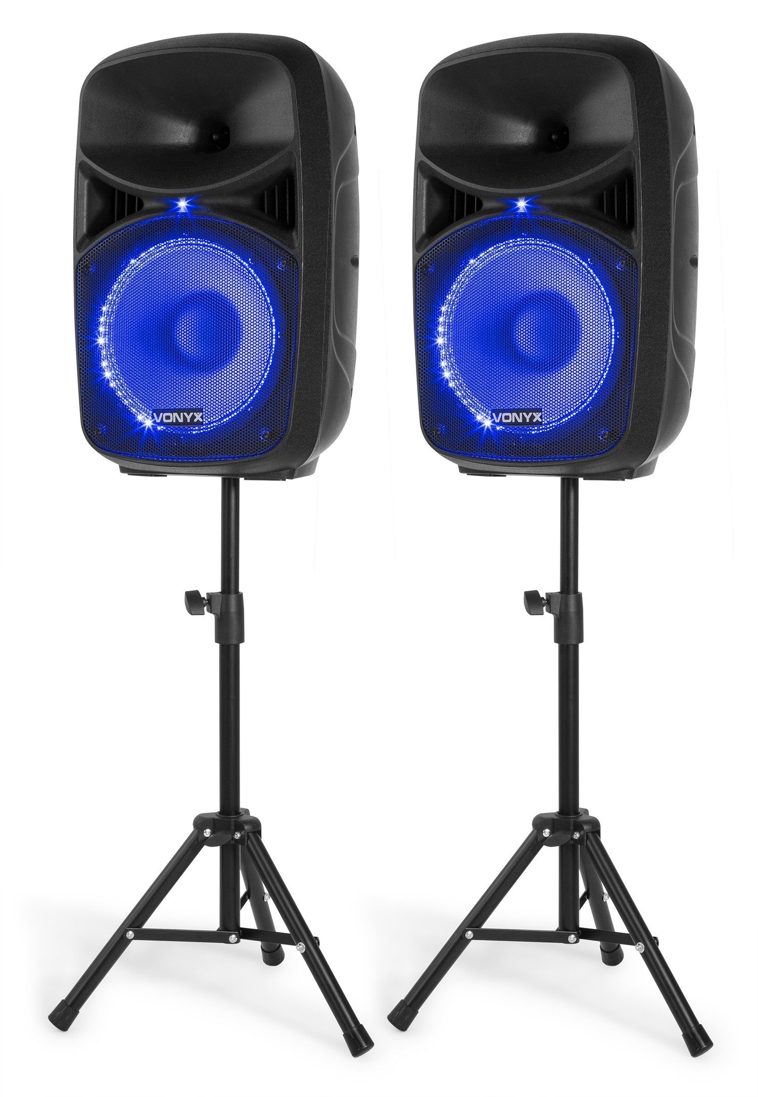 Vonyx VPS102A - 600W PA Speakerset - Bluetooth, LED, Microfoon - Zwart