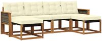 vidaXL - Bank loungeset - 6 zitplekken - Natuurlijk en crème - Acacia hout